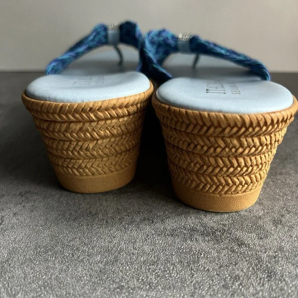 Italian Shoemakers Mixed Blue Rhinestone Sparkle Thong Wedge Sandals Size 9.5 M - Picture 6 of 16